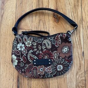 Tignanello Floral and Paisley Brown and Black Clutch Wristlet
